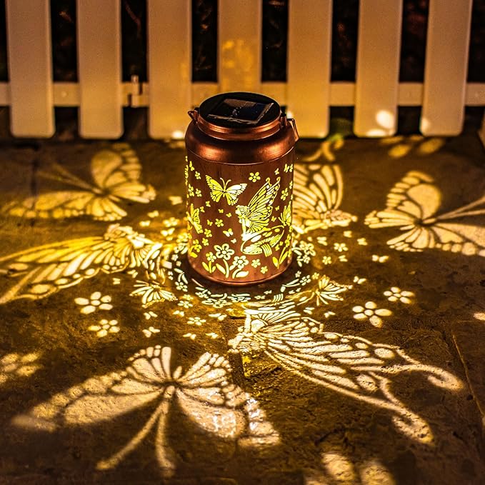 Fairy Solar Lanterns Outdoor Waterproof Hanging Butterfly Lights Hollow Out Metal Lantern Decorative Garden Graceful Light Christmas Decor for Patio,Landscape,Gifts for Women Men Mom - Bloomnest