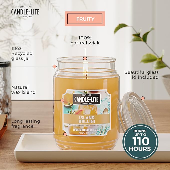 Candle-lite Scented Candles, Island Bellini, 18 oz Jar, Proudly Poured in The USA, Aromatherapy Candle, Single-Wick with 110 Hours of Burn Time, Perfect for Creating an Inviting Ambiance - Bloomnest