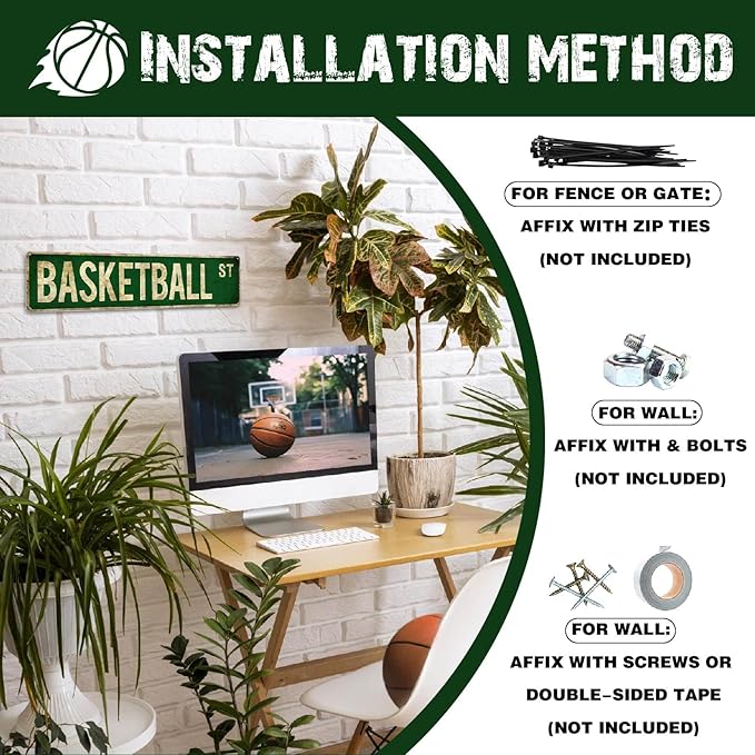 Basketball Gifts for Boys 8-12 Accessories Basketball Room Decor Vintage Street Signs Bedroom Wall Art Gear for Teen Boys 12-14 - Bloomnest