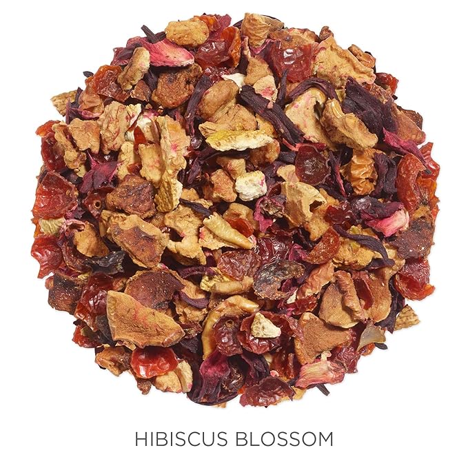 Tea Forte Hibiscus Blossom Premium Loose Leaf Caffeine-Free Herbal Tea Blend Canister, Makes 35-50 Cups, Round Canister - Bloomnest