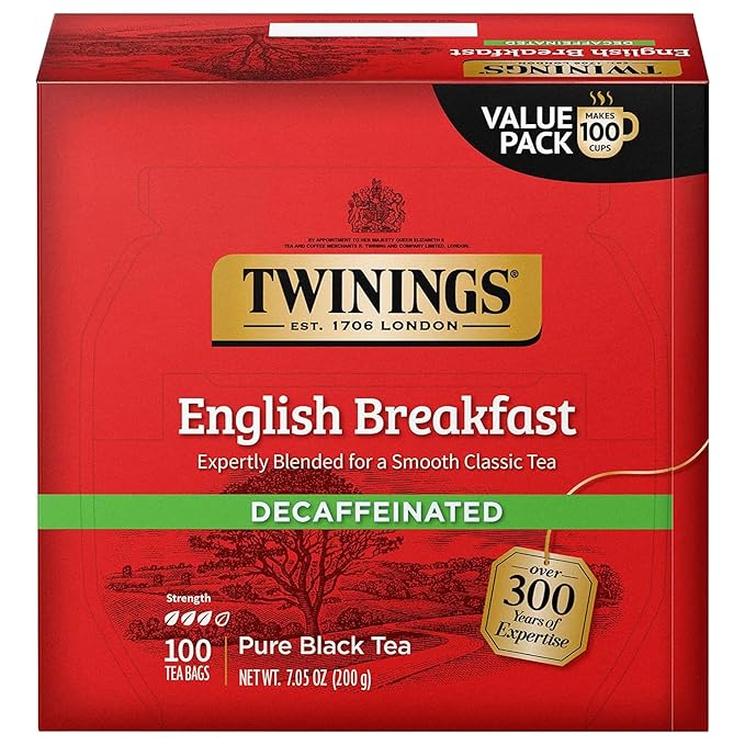 Twinings Decaffeinated English Breakfast Black Tea Individually Wrapped Bags, 100 Count (Pack of 1), Smooth, Flavourful Black Tea, Enjoy Hot or Iced, 100 Teabags - Bloomnest