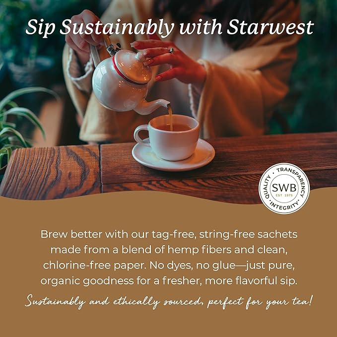 Starwest Botanicals Organic Ashwagandha Tea - Caffeine Free Herbal Tea, String Free Sachets, USDA Organic Ashwagandha Root, Non GMO - 20 Tea Bags - Bloomnest