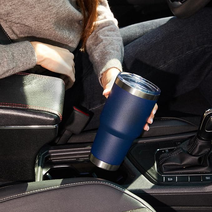 MEWAY 30oz Insulated Tumbler With Lids and Straws,Stainless Steel Double Vacuum Coffee Tumbler Cup, Brush, Durable Powder Coated Coffee Cup for Cold & Hot Drinks(Navy,8 PACK) - Bloomnest
