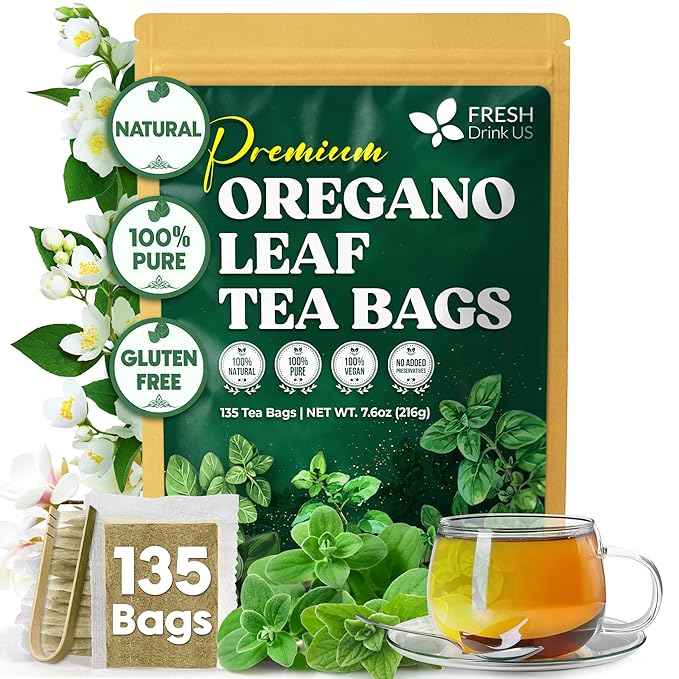 FreshDrinkUS, Oregano Leaf Tea | 135 Tea Bags – Pure Herbal Infusion from Origanum vulgare - Naturally Bold & Aromatic Flavor - Premium Quality, Sustainably Sourced. Vegan - Bloomnest