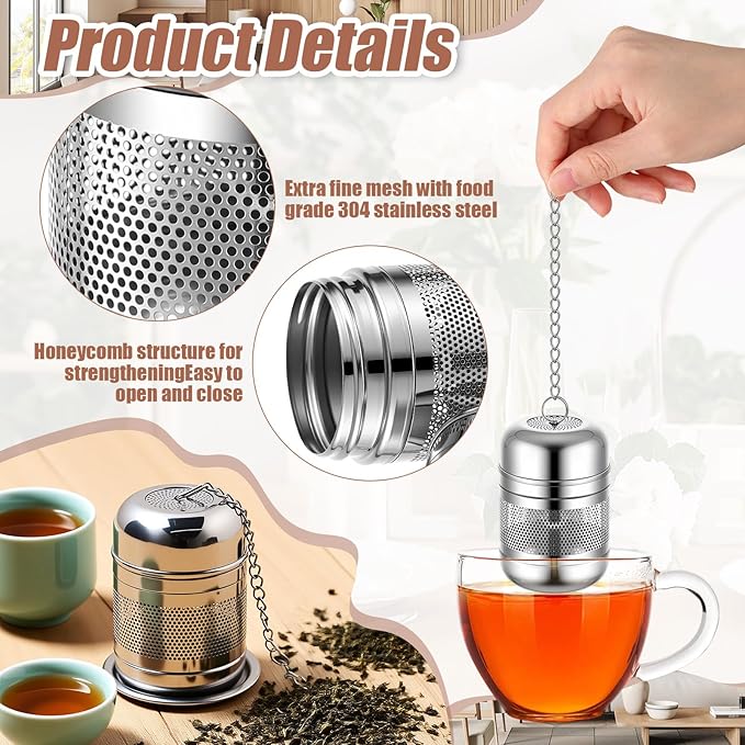 Umigy 4 Pcs Tea Infuser Strainers for Loose Tea with Scoop, Extra Fine Mesh Steeper 304 Stainless Steel Diffuser Leaf Holder with Extended Chain Hook for Brew, Spices, Seasoning (Stylish Style) - Bloomnest