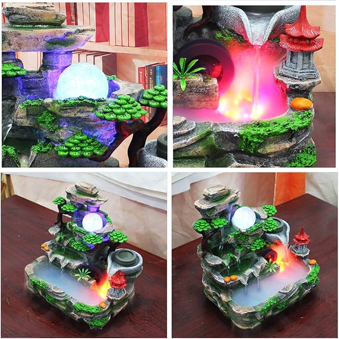 Rockery Water Fountain Desktop, Resin Tabletop Waterfall Fountain Indoor Rotating Water Ornaments Fountain Water Pump with LED Light for Office Home and Bedroom Desktop Decor(US 110V) - Bloomnest