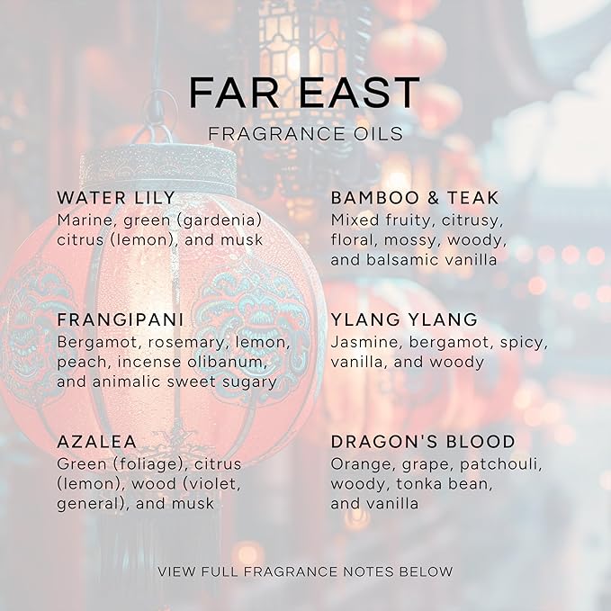 Eternal Essence Oils Far East Set of 6 Premium Fragrance Oils - Includes Water Lily, Bamboo & Teak, Frangipani, Azalea, Ylang Ylang and Dragon's Blood Scented Oils - 10ML - Bloomnest
