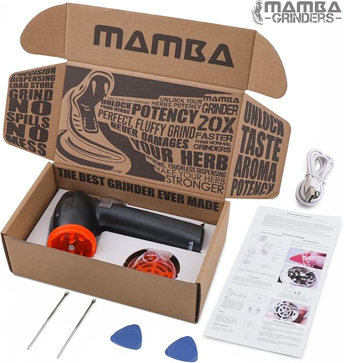 Mamba Lite 0.75g Orange All Plastic Head USB Electric Herb Grinder. Small Portable Herbal Machine & Spice Mill for the Kitchen - Bloomnest
