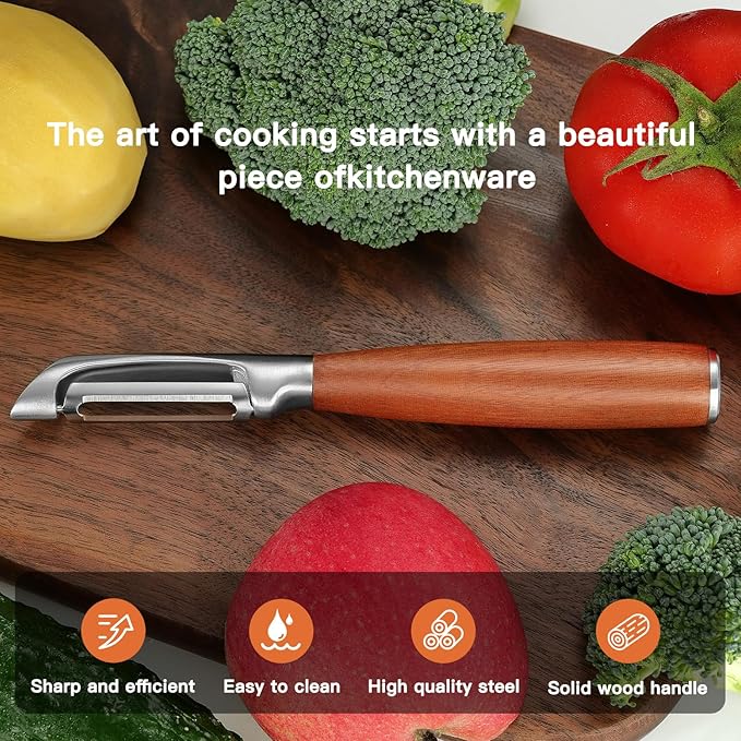 Premium I Type 304 Stainless Steel Multifunctional Kitchen Peeler Real Wood Handle Ultra Sharp Blade Vegetable Potato Apple(Aosuan) - Bloomnest