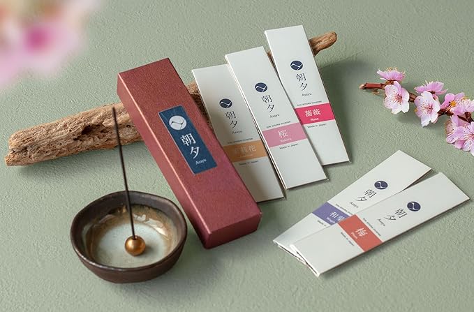 Asayu Japan Incense Gift Set - Floral Scent Collection - 1 Incense Holder, 20g Incense Sticks, 5 Floral Scents - 100% Made in Japan - for Yoga, Zen Meditation & Relaxation