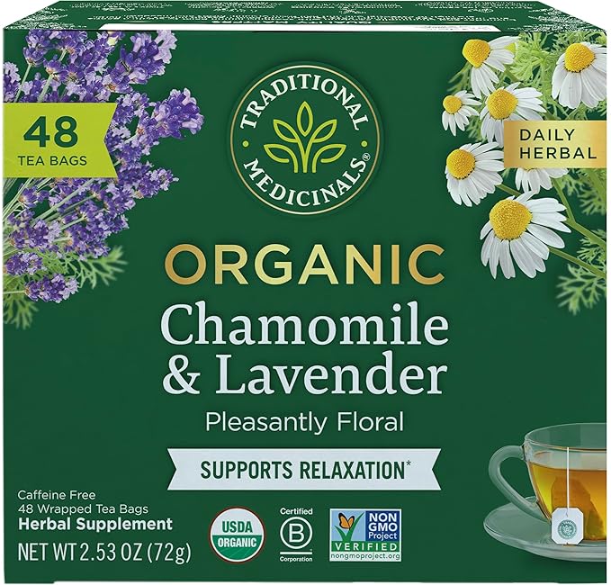 Traditional Medicinals Tea, Organic Chamomile & Lavender, Stress Relief, 48 Tea Bags - Bloomnest