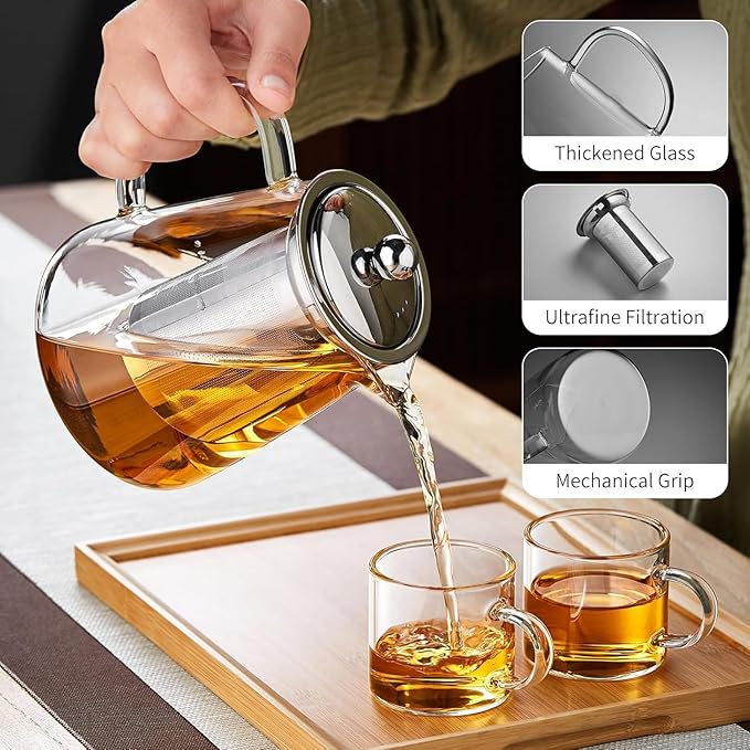 Glass Teapot 1500ML Borosilicate Glass Tea Pot With Infuser, Glass Kettle For Stove Top, Tea Glass Pot, Glass Tea Cup Teacup With Infuser and Lid For Loose Leaf Tea Steeper - Bloomnest