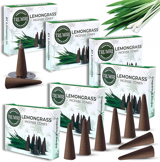 Lemongrass Incense Cones - 60 Cones, Six Packs of 10, Scented TRUMIRI