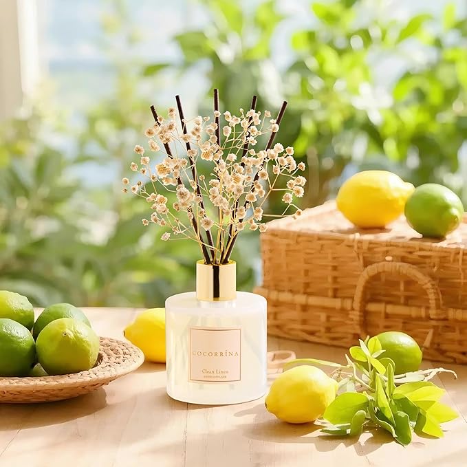 Cocorrína Reed Diffuser Set, Clean Linen 6.7 fl oz Scented Diffuser with Sticks Home Fragrance Reed Diffuser for Bathroom Shelf Decor - Bloomnest