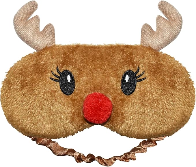 Cute Animal Sleeping Mask Sleep Mask, Christmas Reindeer Soft Plush Eye Masks for Travel Nap Funny Rudolph Blindfold Eye Cover Eyeshade for Adult Teens Men Women - Reindeer, Brown - Bloomnest