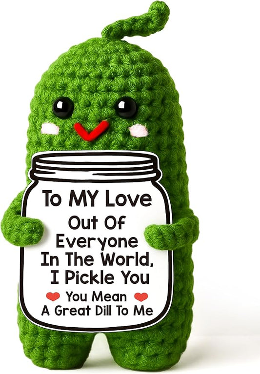Valentines Day Gifts for Him Her Boyfriend Girlfriend, Handmade Crochet Pickle Valentines Gifts for Wife Husband, I Love You Birthday Gift To My Love Wedding Anniversary Romantic Gift for Couples