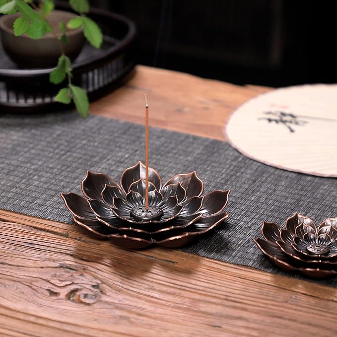 Large Incense Holder for Sticks Anti-Ash Spilling, Brass Lotus Incense Stick Holder and Detachable Ash Catcher - Bloomnest