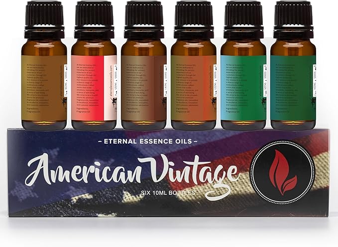 Eternal Essence Oils American Vintage Set of 6 Premium Fragrance Oils - Sandalwood Vanilla, Frankincense & Rain, Cardamom Cedar Blossom, Aspen Grass, Warm Rustic Woods, and Barbershop 1920-10ML - Bloomnest