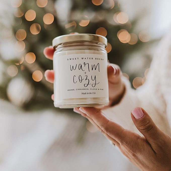 Sweet Water Decor Warm and Cozy Candle - Pine Cinnamon & Fir Winter Scented Soy Candles for Home | 9oz Clear Jar, 40 Hour Burn Time, Made in The USA - Bloomnest
