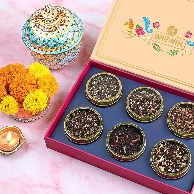 BREWIX, Discover India Premium Black Tea Christmas Gift Box (6.34oz/90+ Cups) | Tea Gift Sets For Tea Lover | 6 Unique Chai Teas | Best for Birthdays, Anniversaries & Holidays - Bloomnest