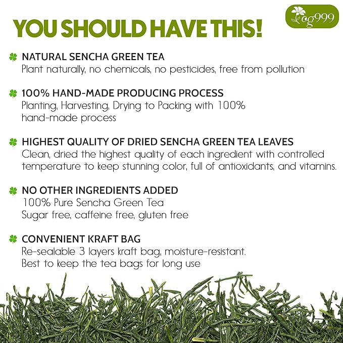 TOG999, Premium 60 Sencha Green Tea Bags, 100% Natural & Pure from Sencha Green Tea Leaves. Loose Leaf Sencha Herbal Tea. No Sugar, No Gluten, Vegan. - Bloomnest