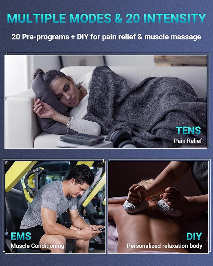 Comfytemp TENS Unit Muscle Stimulator for Pain Relief Therapy, TENS Machine with 24 Modes and DIY, Dual Channel EMS Unit, Pulse Muscle Massager for Back, Shoulder, Sciatica, Arm, 10 Electrode Pads Comfytemp