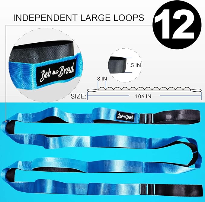 BOB AND BRAD 12 Loop Yoga Stretch Strap - Non-elastic for Stretching, Physical Therapy, Pilates, Dance, Gymnastics, and Athletic Trainers With Carry Bag - Bloomnest