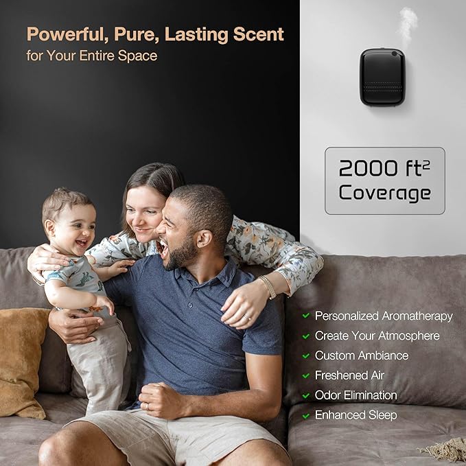 Airversa Smart Scent Air Machine with 400mL Capacity Up to 2000 sq.ft. Waterless Essential Oil Diffuser for Home and Commercial Use, Aromatherapy Scent Diffuser for Large Rooms, ANW-Black - Bloomnest