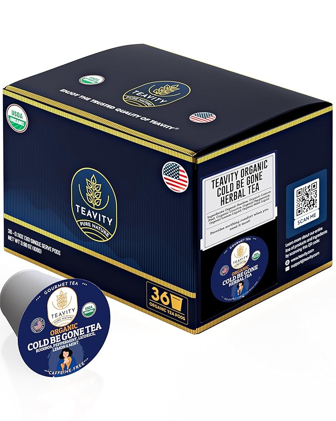 Organic Rooibos Tea Pods for Keurig with Lemon, Mint, Licorice - Unsweetened Decaf Tea for K Cup Brewing by Teavity (36 Tea Pods) - Bloomnest