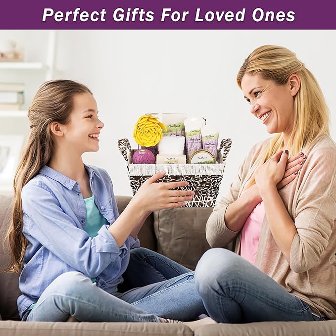 Spa Baskets For Women - Luxury Bath Set With Lavender & Tea Tree Oil - Spa Kit Includes Wash, Bubble Bath, Lotion, Bath Salts, Body Scrub, Hand Cream, Shower Puff, Bathbombs, Soap and Towel - Bloomnest