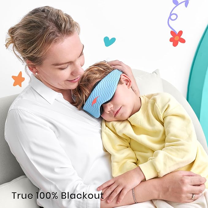 Manta Kids Sleep Mask - Comfy & Cute Blackout Sleeping Mask with Adjustable Eye Cups, Soft & Breathable Machine Washable Kids Eye Mask for Girls, Boys, Toddler Aged 6+ (Arctic Blue) - Bloomnest