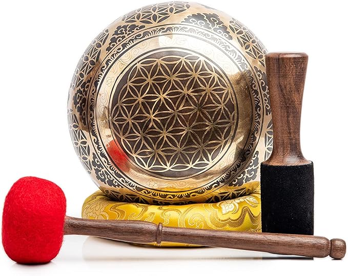Large Tibetan Singing Bowl Set - 8.5" Master Healing Grade For Sound Bath Chakra 7 Metal Meditation Yoga By Himalayan Bazaar HimalayanBazaar