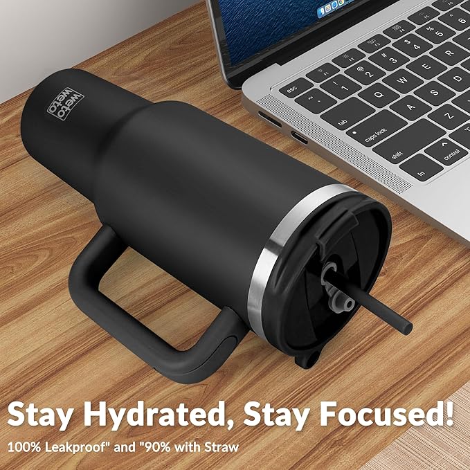 WETOWETO 40oz Tumbler with Handle and Lid | 100% Leakproof Insulated Stainless Steel Travel Mug | Keeps Cold 34Hrs/Hot 10Hrs | Dishwasher Safe, Fits Car Cup Holder (Midnight Black Color) - Bloomnest
