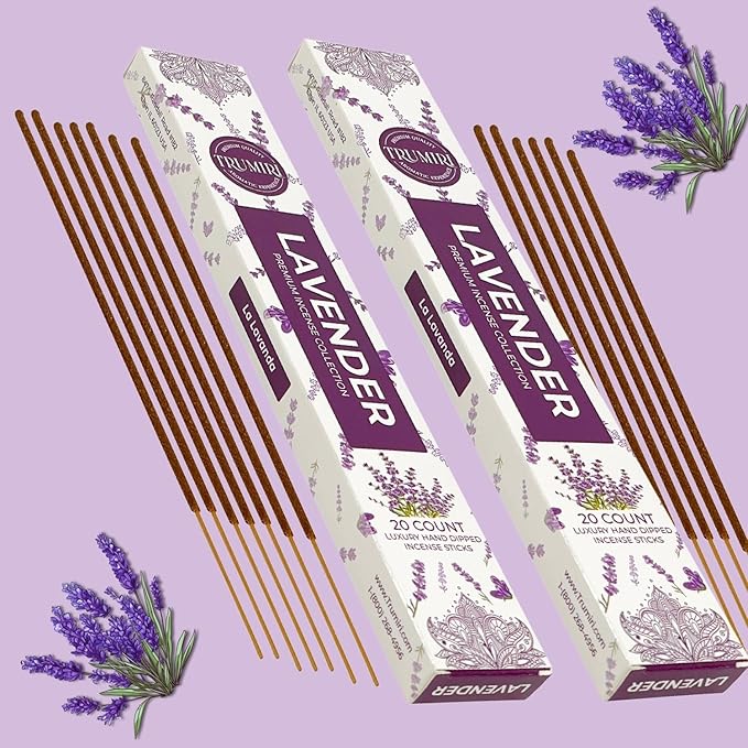 Lavender Incense Sticks - Incienso de Lavanda - Total 120 Insence-Sticks - 6 Packs of 20 Insense - Inciensos - Inscents - Natural Non Toxic Ingredients - Incents - Incence - Inscense - Insents TRUMIRI