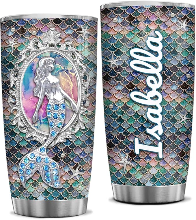 winorax Mermaid Gifts For Women Girls Personalized Mermaids Tumblers Jewelry Drawing Stainless Steel Insulated Coffee Mug Cup With Lid 20oz 30oz Birthday Christmas Mothers Day Custom Tumbler Gift - Bloomnest