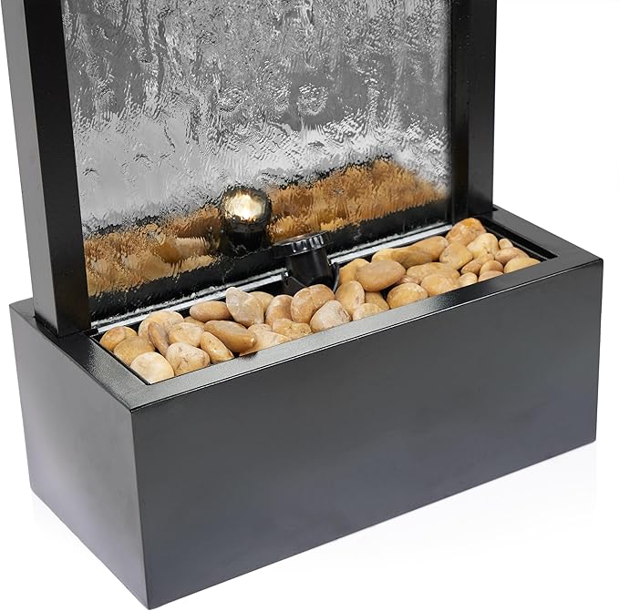Alpine Corporation - Mirror Waterfall Fountain with Stones & Lights - Zen Indoor/Outdoor Decor for Office, Living Room, Patio, Entryway - 48 Inches (Silver) - Bloomnest
