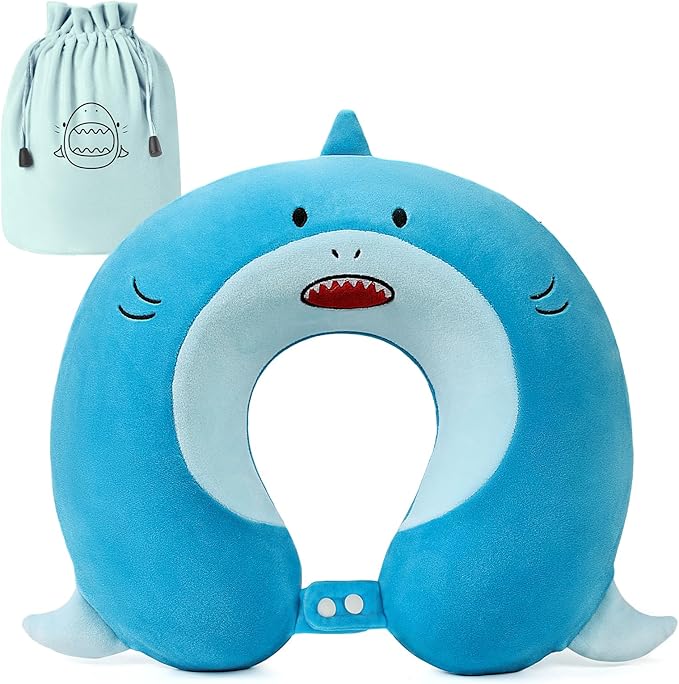 Kids Neck Pillow for Traveling, Adujstable Airplane Pillow with Travel Bag, Travel Essentials for Long Flights, Soft & Support Airplane Pillow for Headrest Sleep - Blue Shak - Bloomnest