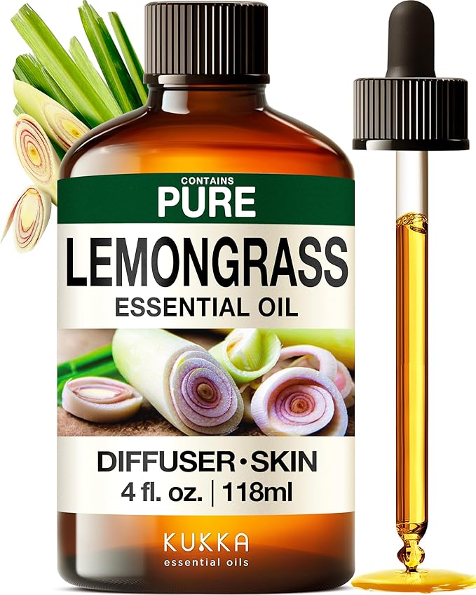 KUKKA Lemongrass Essential Oils - 4 Fl Oz - for Hair, Skin, Diffuser, Aromatherapy & DIY Soap Making Scent - Bloomnest
