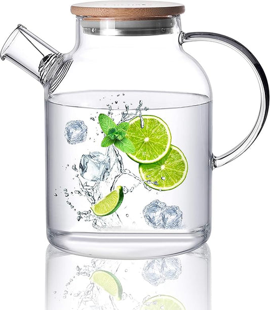 CnGlass Glass Teapot Stovetop Safe,50.7oz Clear Glass Pitcher with Removable Filter Spout for Loose Leaf and Blooming Teabag