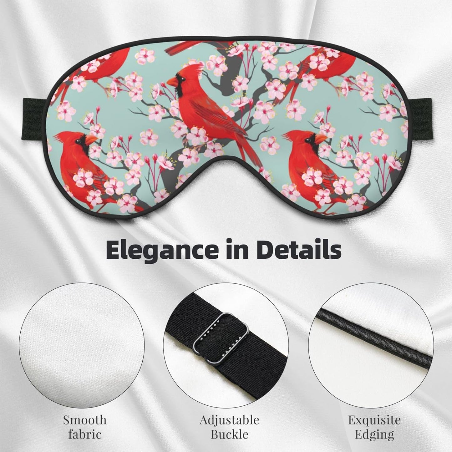 Sleep Eye Mask Cardinal and Bloom Cherry Sleep Mask for Women Men Comfortable Eye Mask with Adjustable Strap Soft Eye Cover Blindfold for Travel Yoga Nap Shift Work