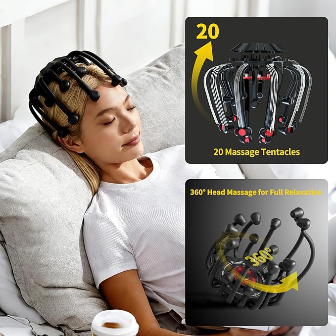 THOUSAND SUNNY Electric Octopus Head Massager for Scalp, 360 Scalp Stress Relax Massage Tool Hands Free with 20 Massage Nodes Bloomnest