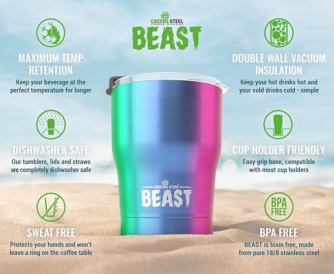 Beast 10 oz Tumbler Stainless Steel Vacuum Insulated Coffee Ice Cup Double Wall Travel Flask (Rainbow) - Bloomnest