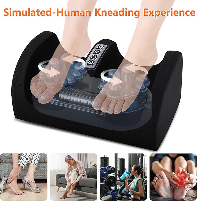 Foot Massager with Heat, Electric Foot and Calf Massager with Roller, Deep Tissue Massage for Plantar Fasciitis, Neuropathy & Pain Relief, Gifts for Women & Men(Black) - Bloomnest