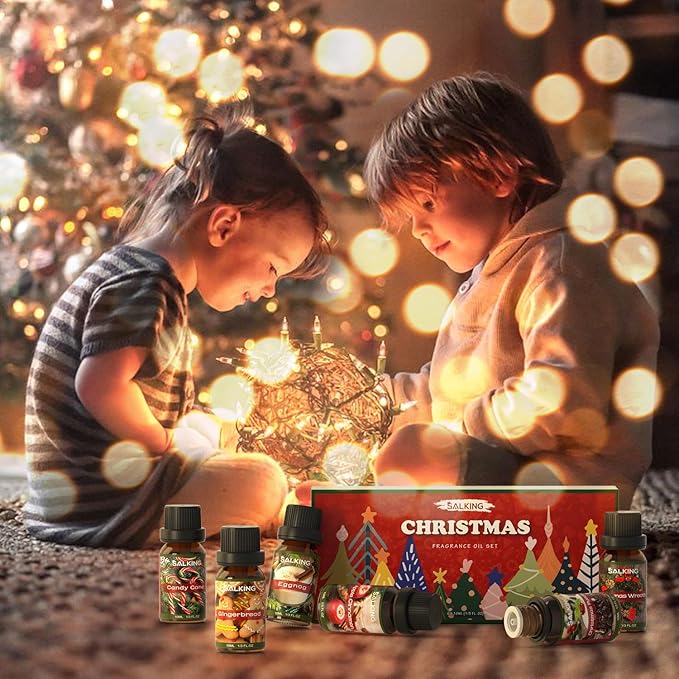 SALKING Christmas Fragrance Oils, Premium Essential Oil for Diffuser, Scented Oil Gift Set for Soap Candle Making - Christmas Wreath, Apple Cinnamon, Gingerbread, Candy Cane, Christmas Pudding, Eggnog - Bloomnest