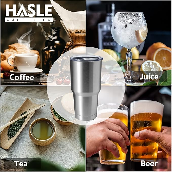 HASLE OUTFITTERS 30oz Stainless Steel Tumbler, Double Wall Vacuum Insulated Travel Mug Tumbler, Durable Insulated Coffee Mug, Gift Box Set (Silver, 8) - Bloomnest