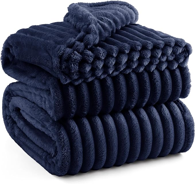 Bedsure GentleSoft Navy Blue Fleece Blanket for Couch - Cozy Soft Blankets for Women, Cute Small Throws for Girls, Navy, 90x90 Inches - Bloomnest