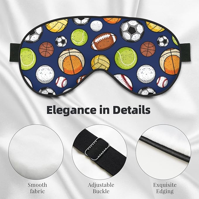 Sleep Eye Mask Retro Colorful Sport Balls Sleep Mask for Women Men Comfortable Eye Mask with Adjustable Strap Soft Eye Cover Blindfold for Travel Yoga Nap Shift Work - Bloomnest