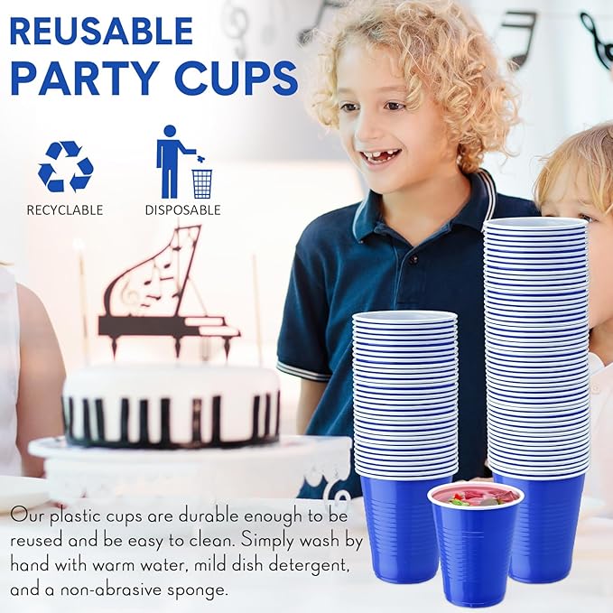 Zopeal 200 Pcs Plastic Cup Bulk 18 oz Disposable Tumblers Wedding Hard Plastic Party Wine Cups Fancy Beverage Drinking Soda Cocktail Glasses for Wedding Birthday Christmas(Blue) - Bloomnest
