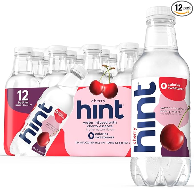 Hint Flavored Bottled Water, Cherry - Purified Water Beverages with Zero Calories, Natural Flavors, and Sugar Free - 16 Fl Oz (Pack of 12) - Bloomnest