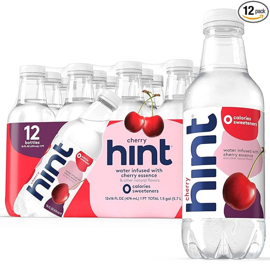 Hint Flavored Bottled Water, Cherry - Purified Water Beverages with Zero Calories, Natural Flavors, and Sugar Free - 16 Fl Oz (Pack of 12) - Bloomnest